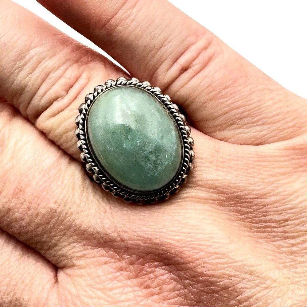 Estate Womens Sterling Silver Green Gemstone Statement Ring Size 11